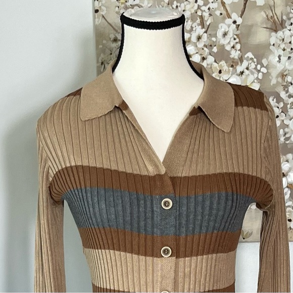 NORDSTROM TAYLOR MIDI LENGTH STRIPED RIBBED KNIT BUTTON DOWN DRESS S NWT - Picture 4 of 5